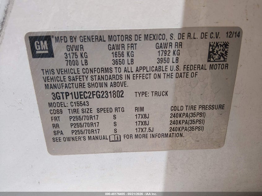 2015 GMC SIERRA TRUCK 5.3L V-8 DI, VVT, 355HP