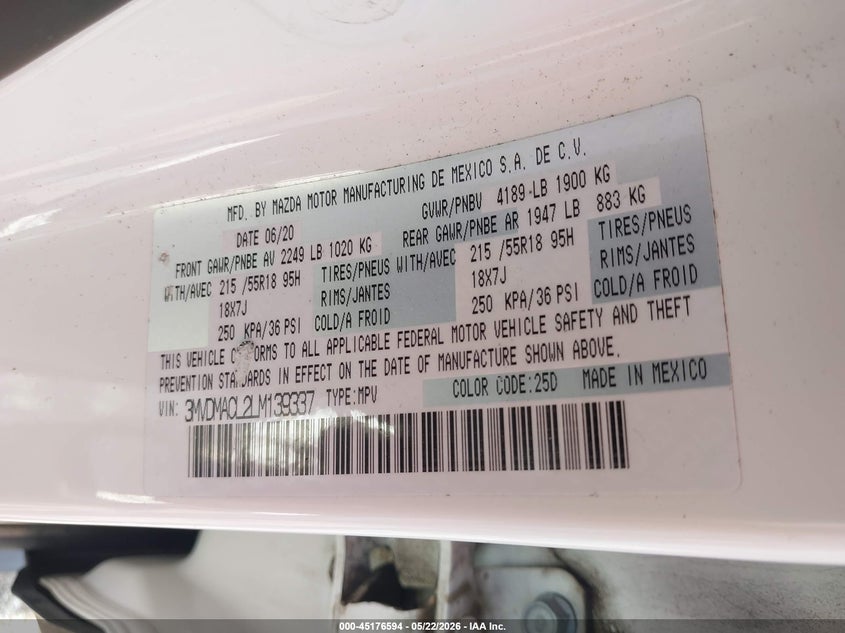 VIN 3MVDMACL2LM139337 2020 MAZDA CX-30 SELECT PACKAGE