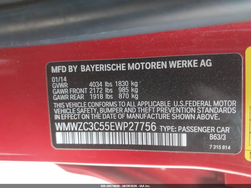 2014 Mini Countryman Cooper S VIN: WMWZC3C55EWP27756 Lot: 45176626