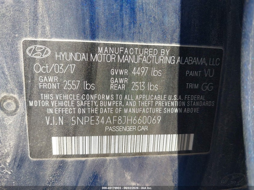 VIN 5NPE34AF8JH660069 2018 HYUNDAI SONATA LIMITED
