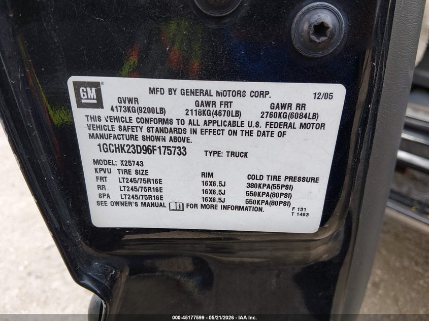 2006 CHEVROLET SILVERADO TRUCK 6.6L V-8 DI, TURBO, 360HP