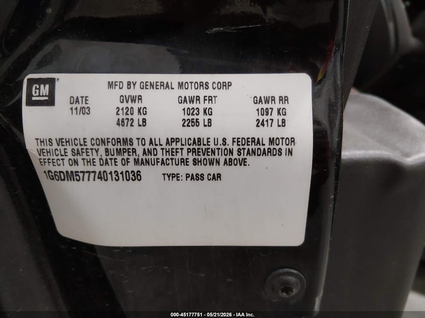 2004 Cadillac Cts Standard VIN: 1G6DM577740131036 Lot: 45177751