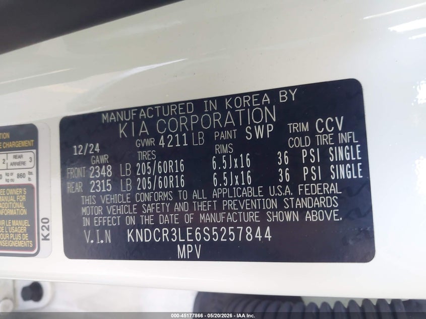2025 Kia Niro Ex VIN: KNDCR3LE6S5257844 Lot: 45177866