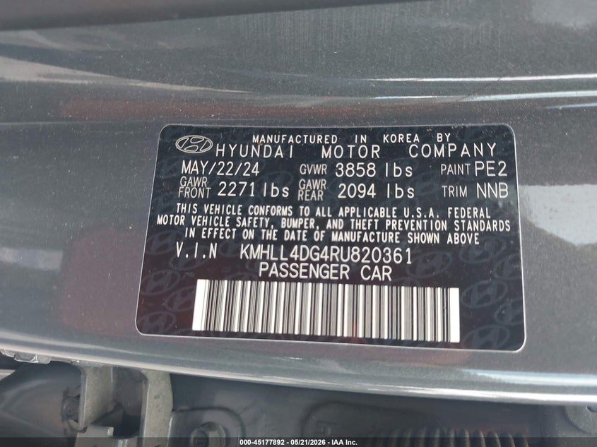 2024 HYUNDAI ELANTRA 2.0L I-4 DOHC, VVT, (VIN: KMHLL4DG4RU820361