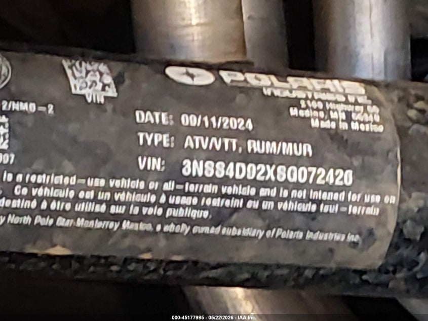 2025 Polaris Rzr Pro S 4 Ultimate VIN: 3NSS4D92XSG072426 Lot: 45177995