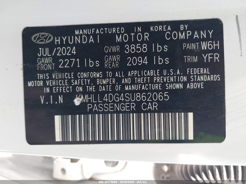 VIN KMHLL4DG4SU862065 2025 HYUNDAI ELANTRA SE