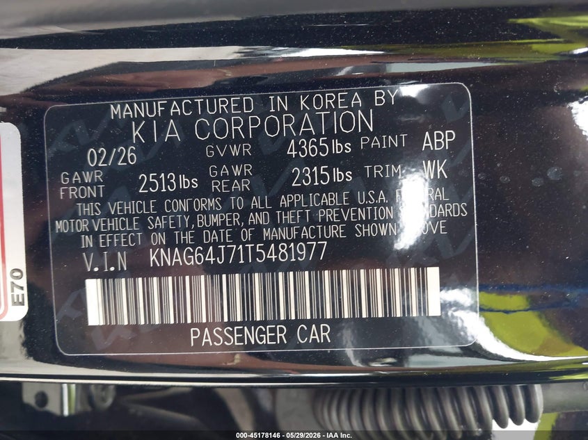 2026 Kia K5 Gt-Line Fwd VIN: KNAG64J71T5481977 Lot: 45178146