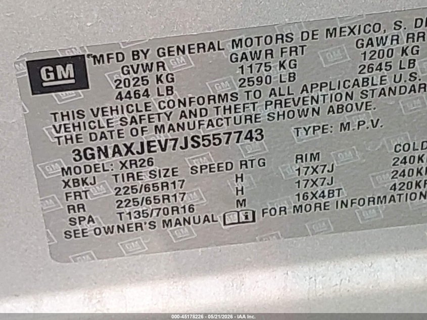 VIN 3GNAXJEV7JS557743 2018 CHEVROLET EQUINOX LT