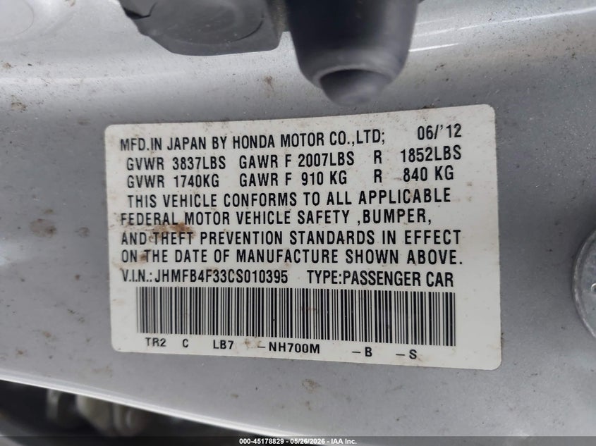 JHMFB4F33CS010395 2012 Honda Civic 1.5 Hybrid Silver