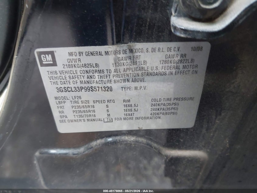 2009 Saturn Vue 4-Cyl Xe VIN: 3GSCL33P99S571320 Lot: 45178865