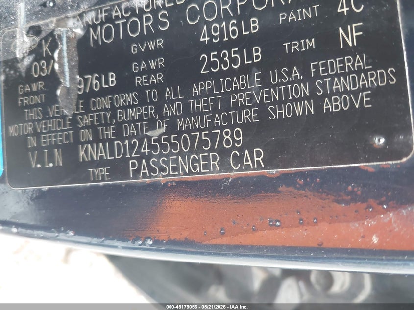 2005 Kia Amanti VIN: KNALD124555075789 Lot: 45179056