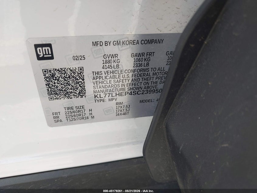 VIN KL77LHEP4SC239950 2025 CHEVROLET TRAX FWD LT