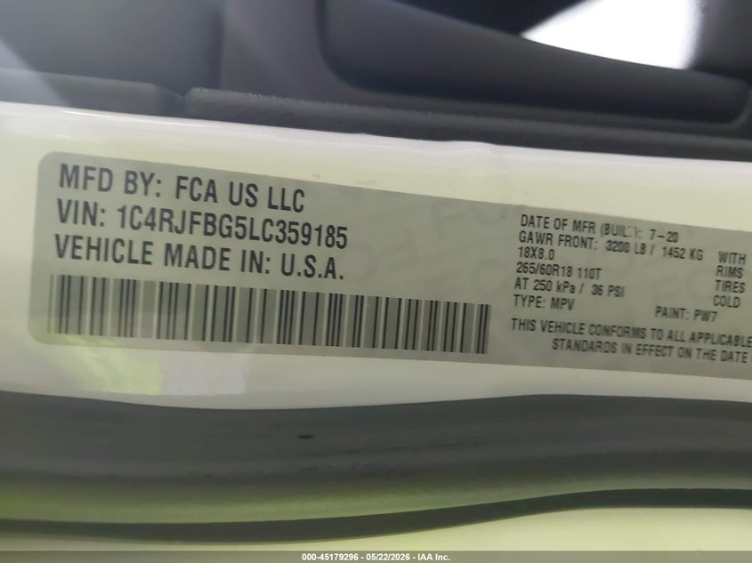 2020 Jeep Grand Cherokee Limited 4X4 VIN: 1C4RJFBG5LC359185 Lot: 45179296