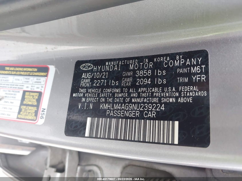 2022 HYUNDAI ELANTRA SEDAN 2.0L I-4 DOHC, VVT, 147HP