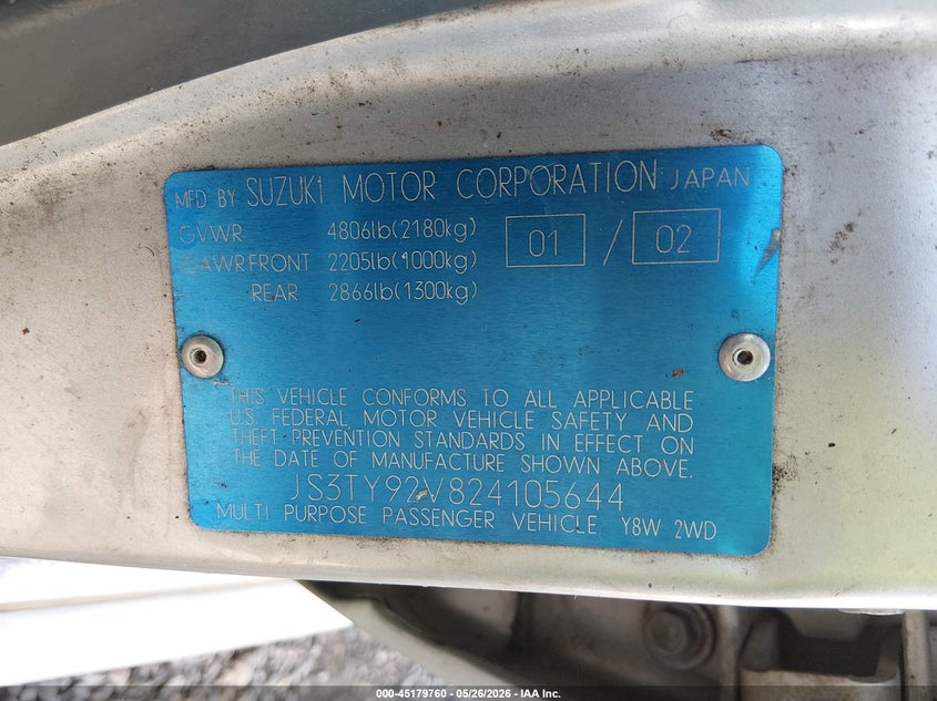 2002 Suzuki Xl-7 Limited/Plus/Standard/Touring VIN: JS3TY92V824105644 Lot: 45179760