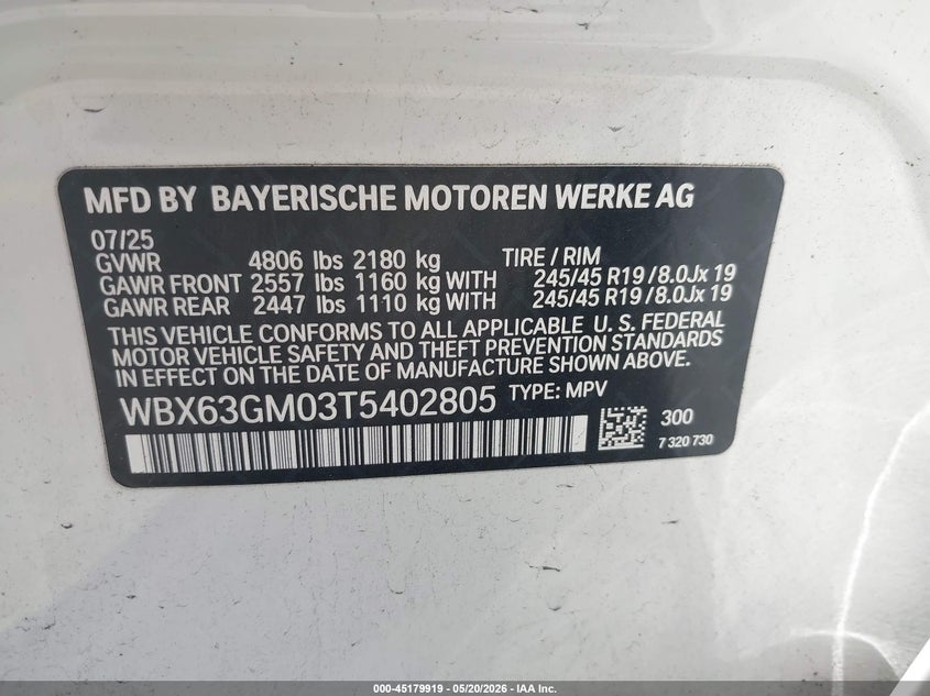 2026 BMW X2 xDrive28I VIN: WBX63GM03T5402805 Lot: 45179919
