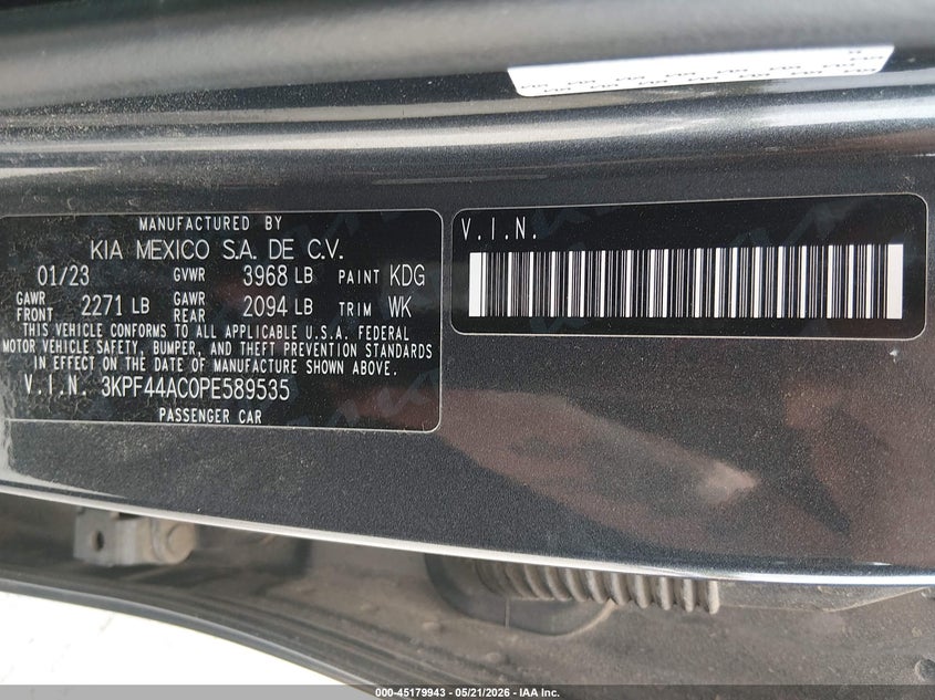 KIA FORTE 2023 VIN 3KPF44AC0PE589535