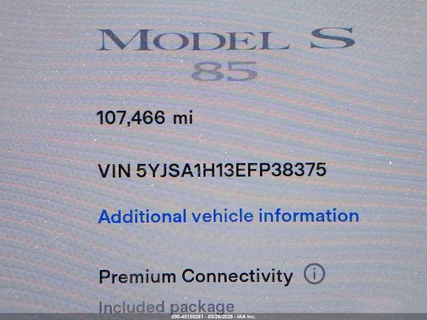 2014 Tesla Model S P85 VIN: 5YJSA1H13EFP38375 Lot: 45180261