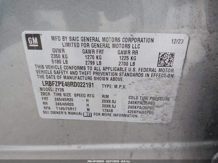 2024 Buick Envision Sport Touring Awd VIN: LRBFZPE48RD022191 Lot: 45180626
