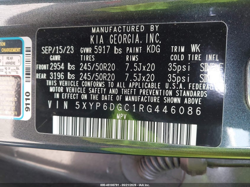 2024 Kia Telluride S VIN: 5XYP6DGC1RG446086 Lot: 45180791