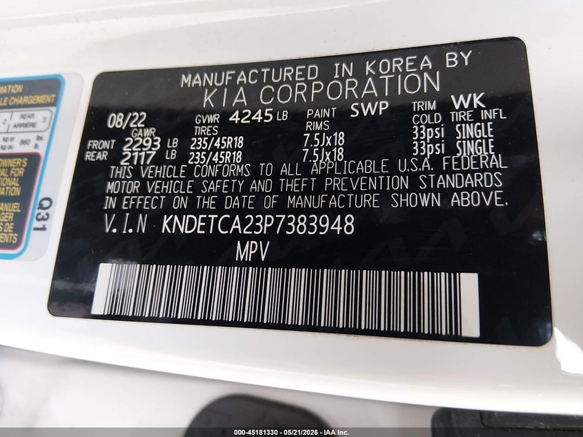 2023 Kia Seltos Sx Turbo VIN: KNDETCA23P7383948 Lot: 45181330