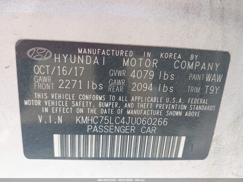 2018 Hyundai Ioniq Hybrid Sel VIN: KMHC75LC4JU060266 Lot: 45181332