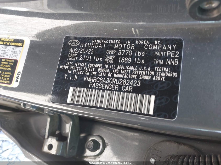 2024 Hyundai Venue Sel VIN: KMHRC8A30RU282423 Lot: 45181394