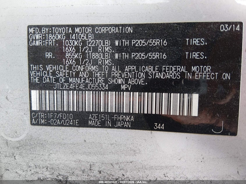 2014 Scion Xb VIN: JTLZE4FE4EJ055334 Lot: 45181527