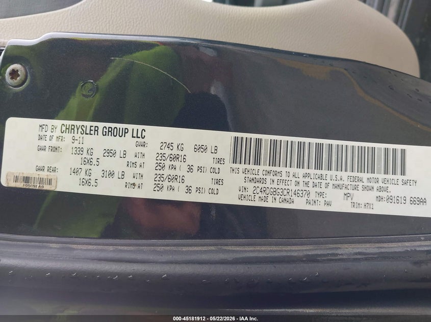 2C4RDGBG3CR146370 2012 Dodge Caravan 3.6 Grand Se/Avp grey