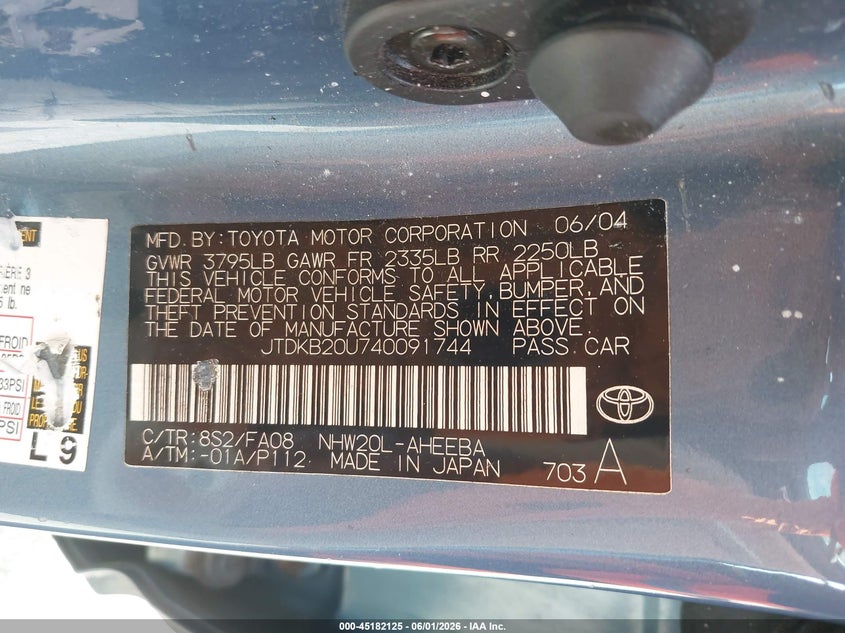 2004 TOYOTA PRIUS SEDAN 1.5L I-4 DOHC, VVT, 76HP