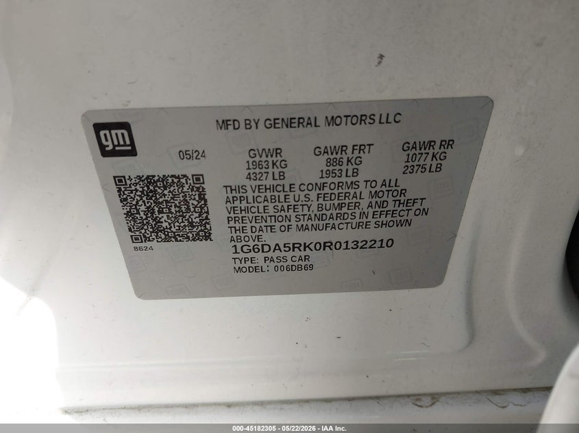 2024 Cadillac Ct4 Luxury VIN: 1G6DA5RK0R0132210 Lot: 45182305