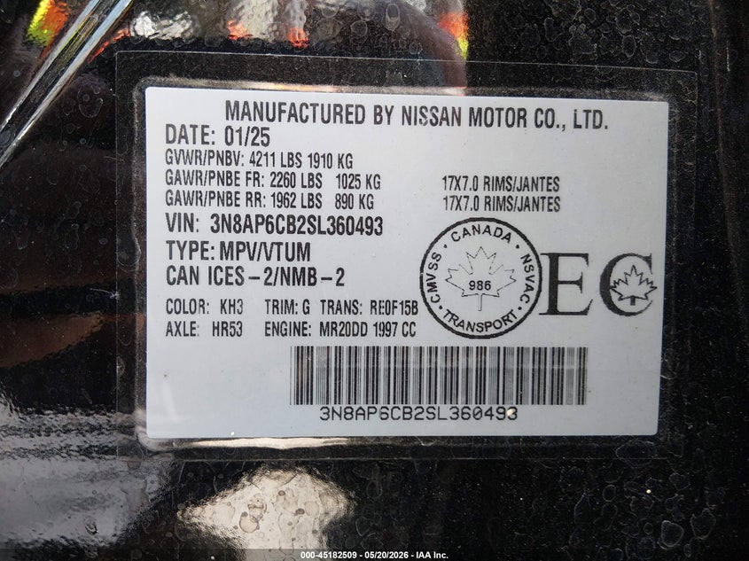 VIN 3N8AP6CB2SL360493 2025 NISSAN KICKS SV INTELLIGENT AWD