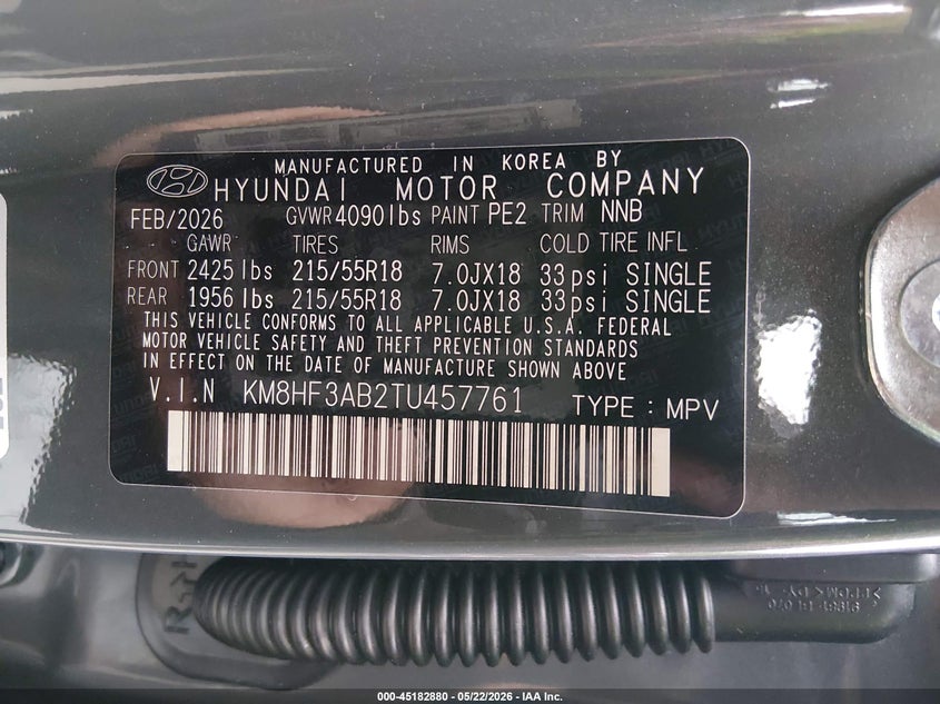 VIN KM8HF3AB2TU457761 2026 HYUNDAI KONA SEL SPORT