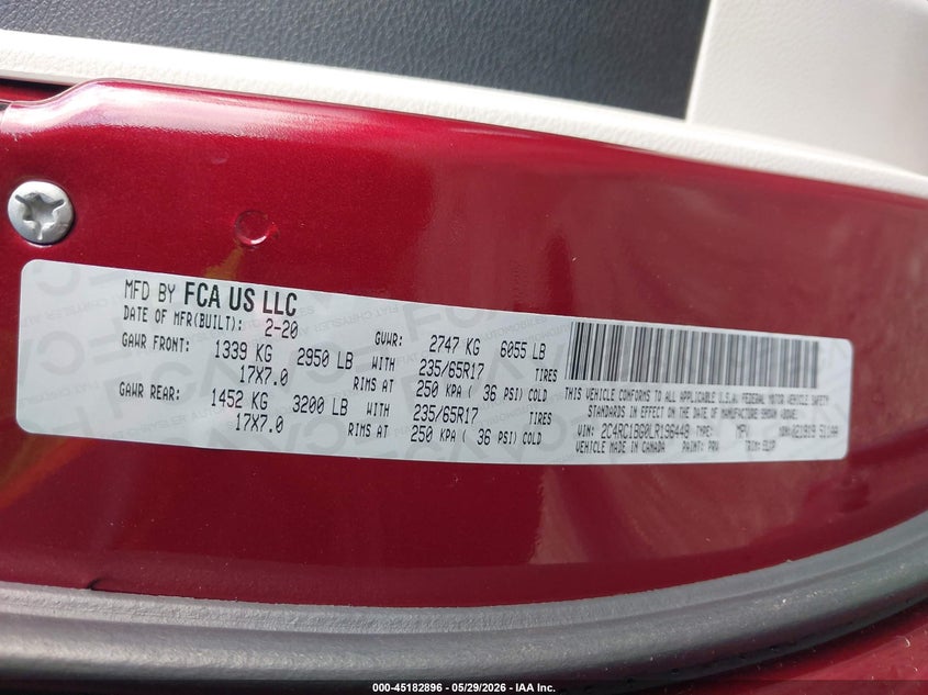 2020 Chrysler Pacifica Touring L VIN: 2C4RC1BG0LR196448 Lot: 45182896