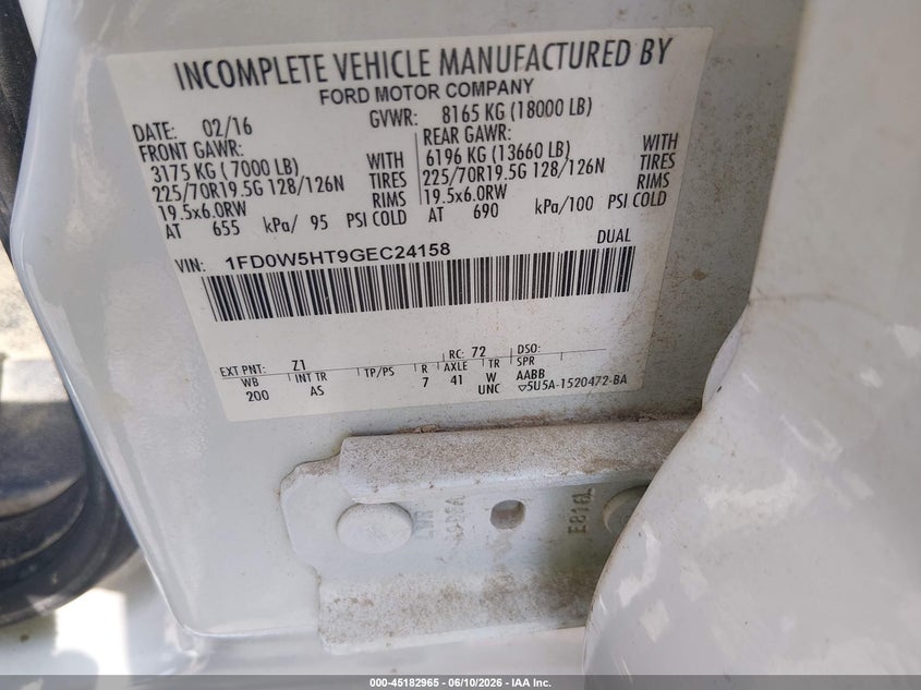 2016 Ford F-550 Chassis Xl VIN: 1FD0W5HT9GEC24158 Lot: 45182965