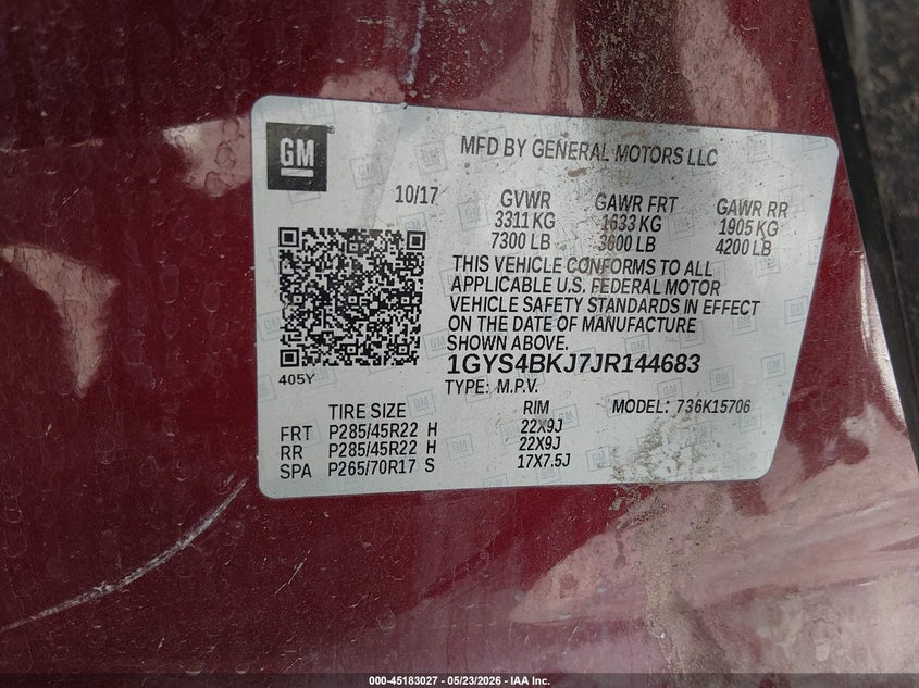 2018 Cadillac Escalade Luxury VIN: 1GYS4BKJ7JR144683 Lot: 45183027