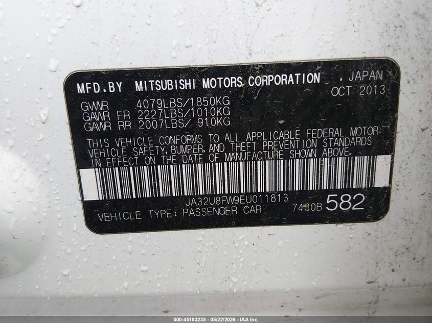 2014 Mitsubishi Lancer Gt VIN: JA32U8FW9EU011813 Lot: 45183238