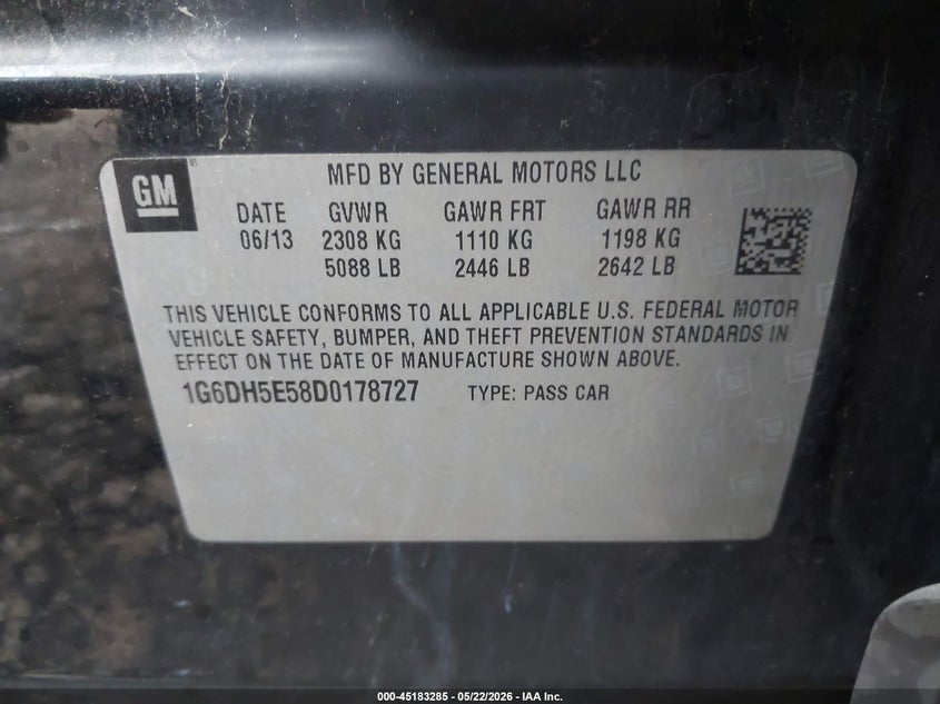 2013 Cadillac Cts Luxury VIN: 1G6DH5E58D0178727 Lot: 45183285