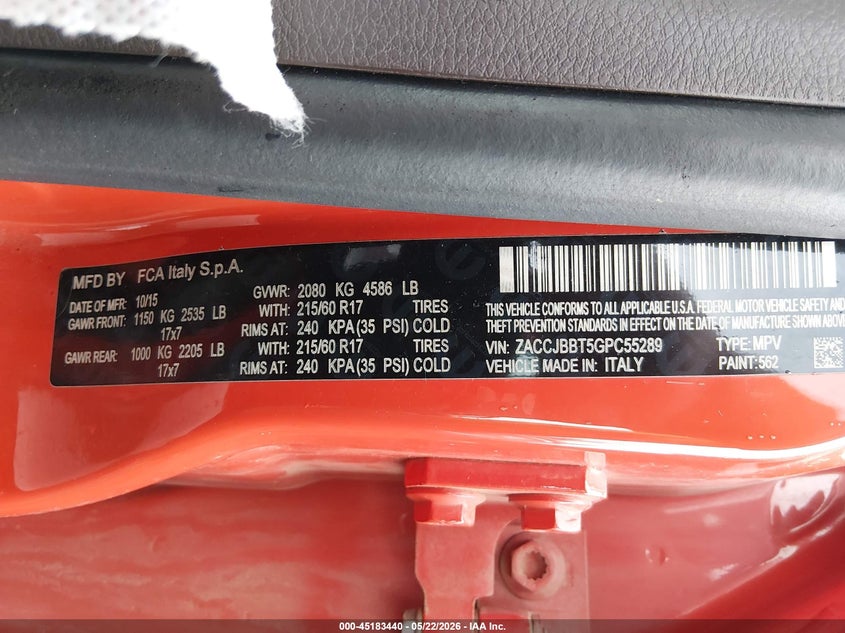 2016 JEEP RENEGADE SPORT UTILITY VEHICLE 2.4L I-4 VVT, 180HP
