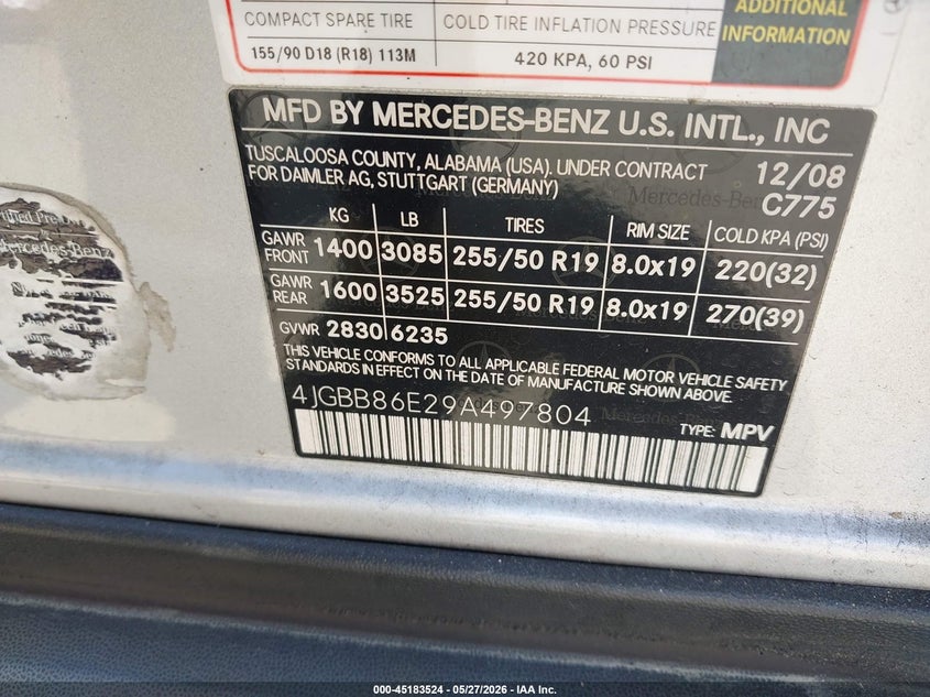 2009 Mercedes-Benz Ml 350 4Matic VIN: 4JGBB86E29A497804 Lot: 45183524
