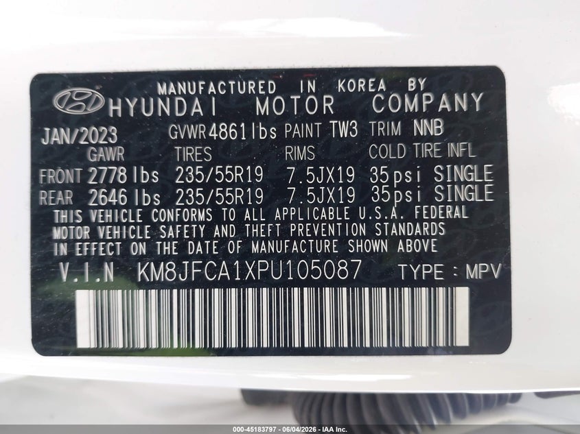 2023 Hyundai Tucson Hybrid Sel Convenience VIN: KM8JFCA1XPU105087 Lot: 45183797