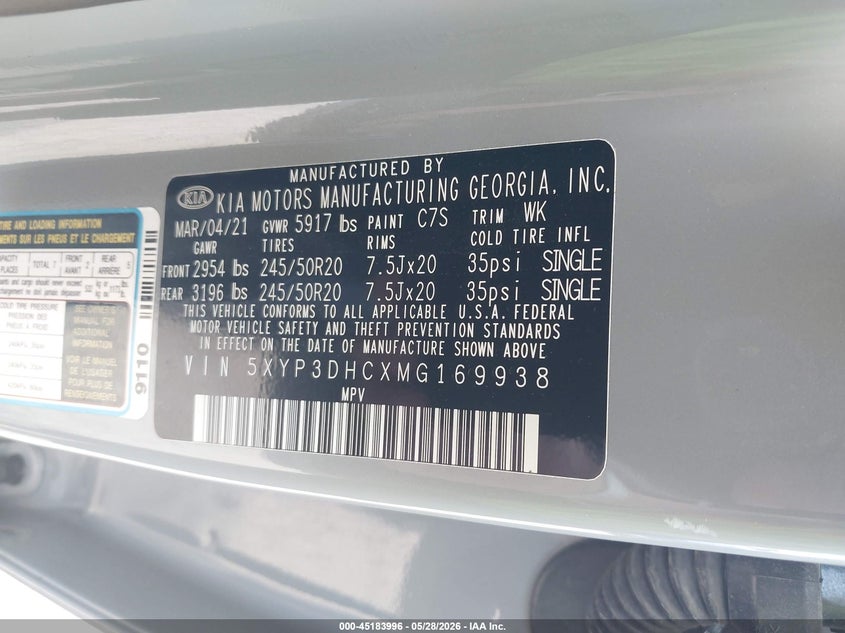 2021 Kia Telluride Ex VIN: 5XYP3DHCXMG169938 Lot: 45183996