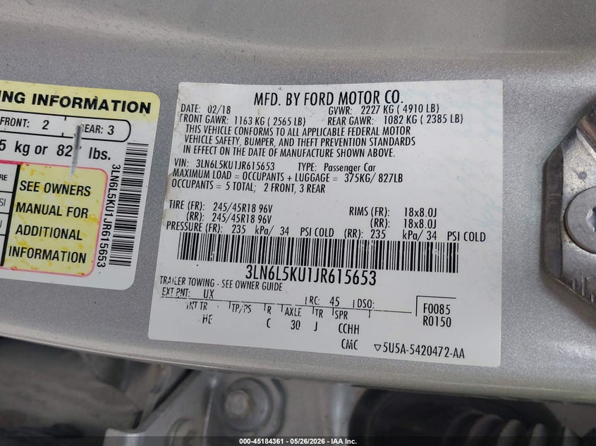 2018 Lincoln Mkz Hybrid Premiere VIN: 3LN6L5KU1JR615653 Lot: 45184361