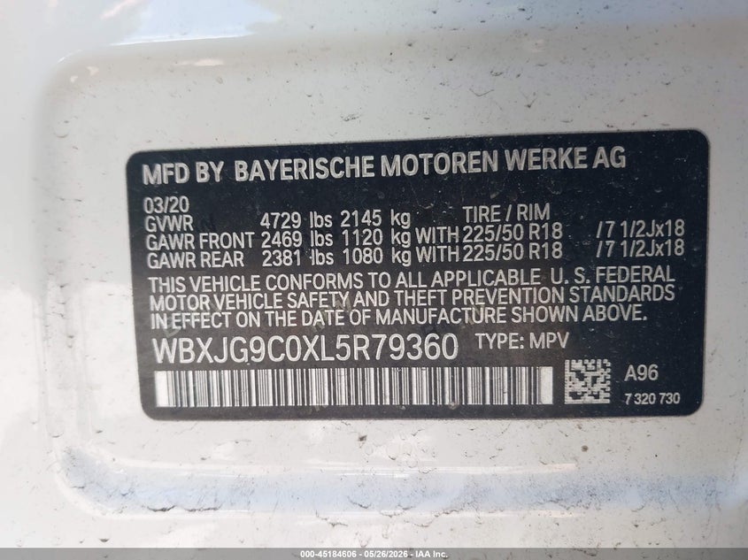 2020 BMW X1 xDrive28I VIN: WBXJG9C0XL5R79360 Lot: 45184606