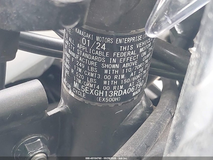 2024 Kawasaki Ex500 H VIN: ML5EXGH13RDA06790 Lot: 45184760