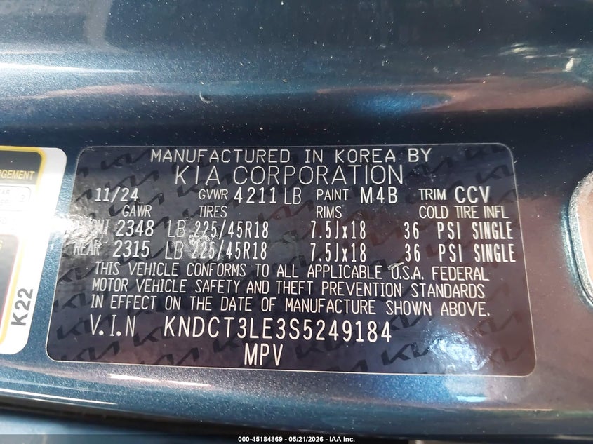 2025 Kia Niro Sx Touring VIN: KNDCT3LE3S5249184 Lot: 45184869