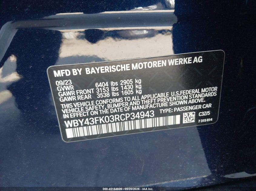 2024 BMW I5 M60 VIN: WBY43FK03RCP34943 Lot: 45184926