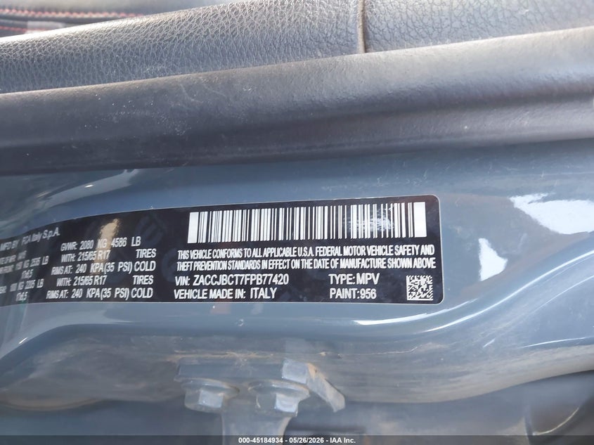 JEEP RENEGADE 2015 VIN ZACCJBCT7FPB77420
