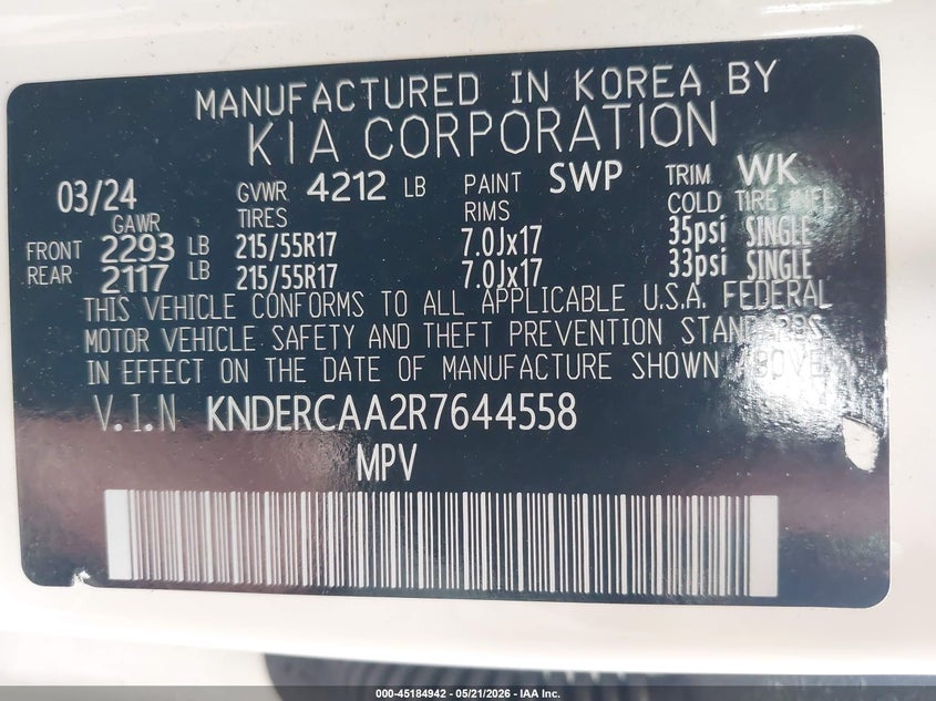 2024 KIA SELTOS SPORT UTILITY VEHICLE 2.0L I-4 DOHC, VVT, 146HP