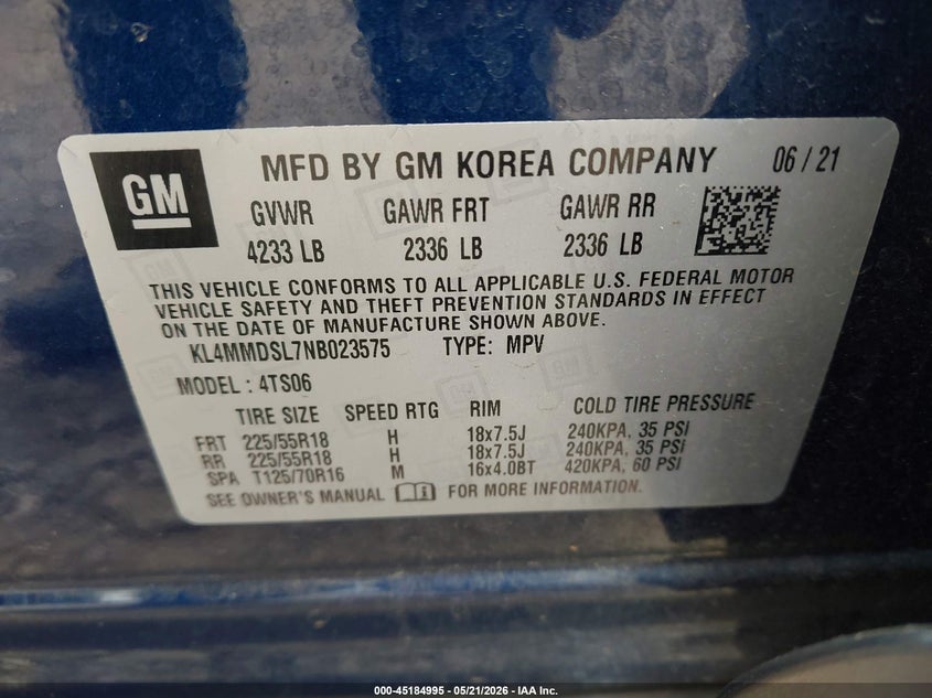 2022 Buick Encore Gx Fwd Select VIN: KL4MMDSL7NB023575 Lot: 45184995